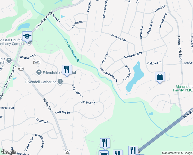 map of restaurants, bars, coffee shops, grocery stores, and more near 1806 South Twilight Lane in Richmond