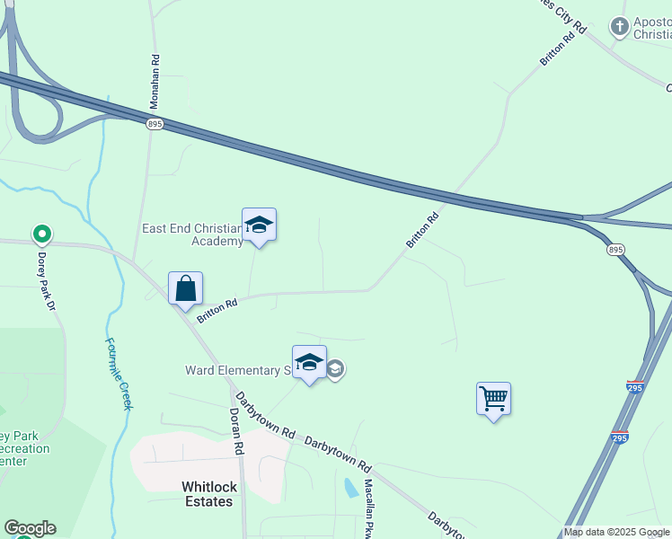 map of restaurants, bars, coffee shops, grocery stores, and more near 3410 Britton Road in Richmond