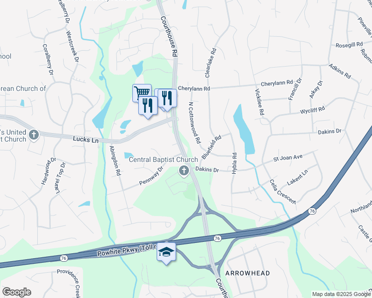 map of restaurants, bars, coffee shops, grocery stores, and more near 1309 Courthouse Road in Richmond