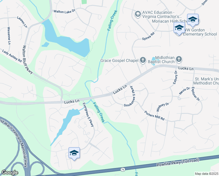 map of restaurants, bars, coffee shops, grocery stores, and more near 12200 Lucks Lane in Midlothian