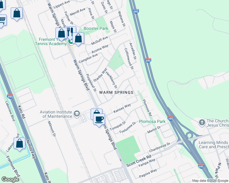 map of restaurants, bars, coffee shops, grocery stores, and more near in Fremont