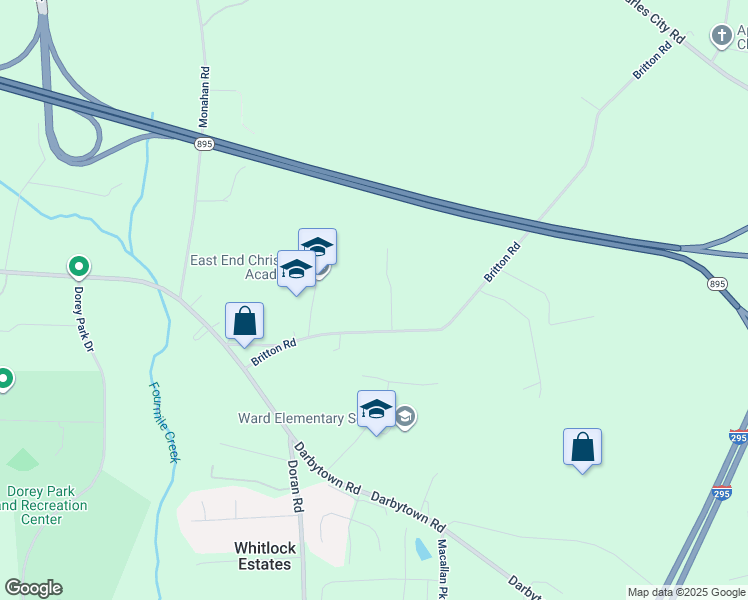 map of restaurants, bars, coffee shops, grocery stores, and more near 3360 Britton Road in Richmond