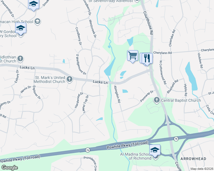 map of restaurants, bars, coffee shops, grocery stores, and more near 1210 Abingdon Road in Richmond