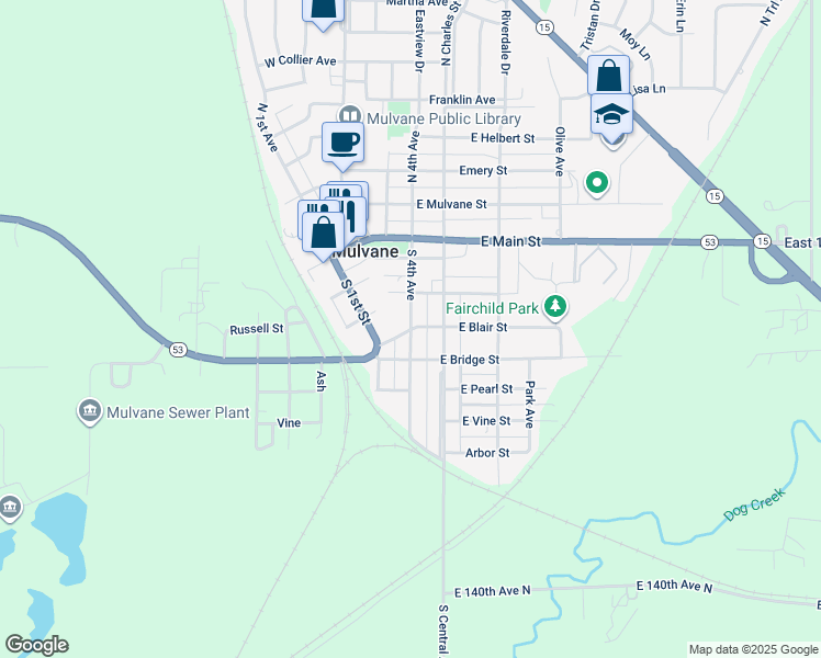 map of restaurants, bars, coffee shops, grocery stores, and more near 398 S 4th Ave in Mulvane