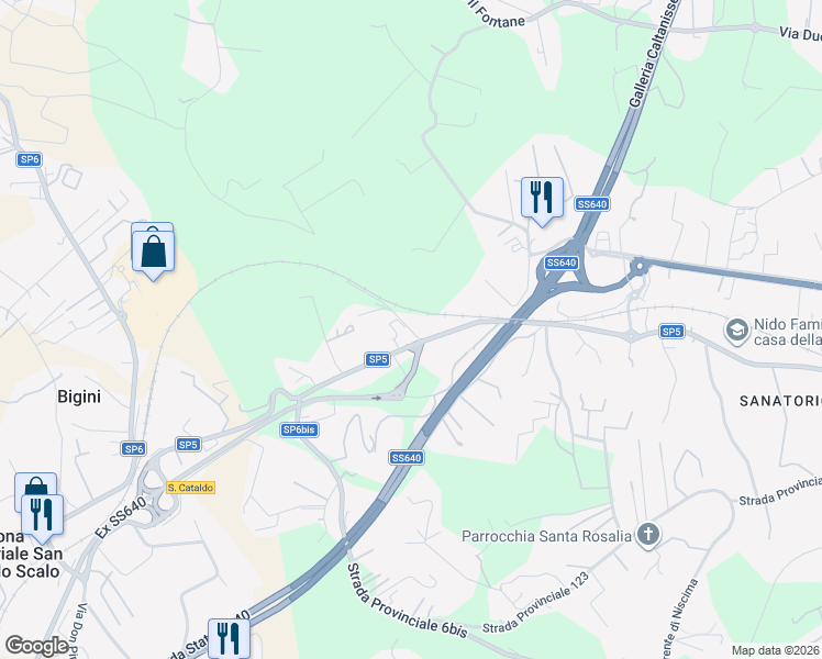 map of restaurants, bars, coffee shops, grocery stores, and more near in Free municipal consortium of Caltanissetta