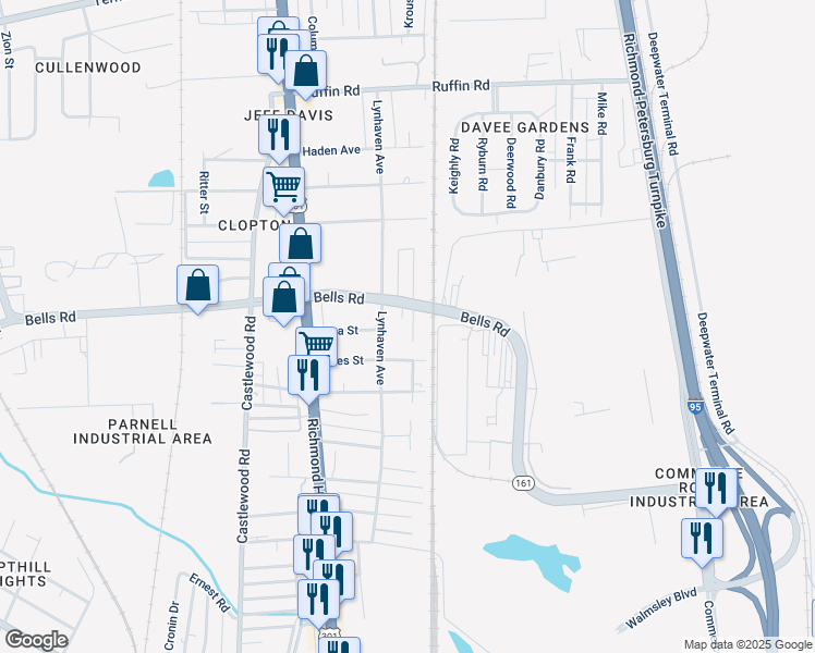 map of restaurants, bars, coffee shops, grocery stores, and more near 3813 Meridian Avenue in Richmond