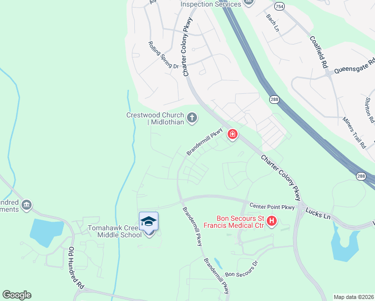 map of restaurants, bars, coffee shops, grocery stores, and more near 1101 Fernview Trail in Midlothian