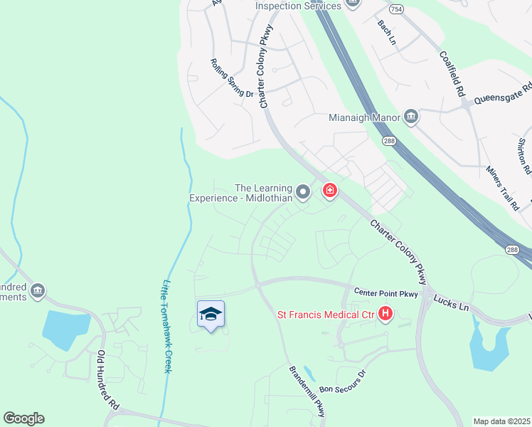 map of restaurants, bars, coffee shops, grocery stores, and more near 14200 Millpointe Road in Midlothian