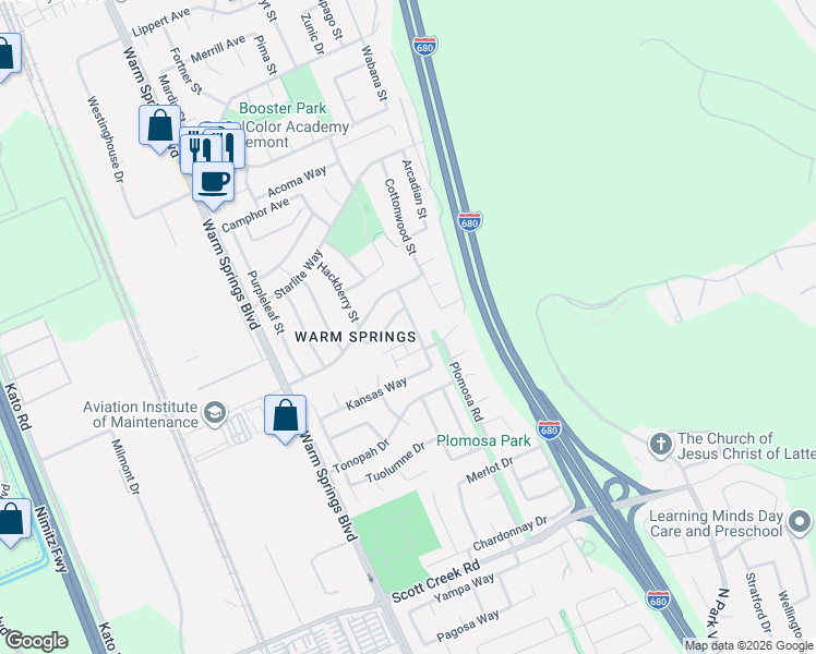 map of restaurants, bars, coffee shops, grocery stores, and more near 48433 Craycroft Court in Fremont