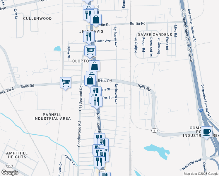 map of restaurants, bars, coffee shops, grocery stores, and more near 2511 Dana Street in Richmond