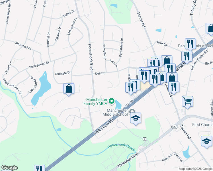 map of restaurants, bars, coffee shops, grocery stores, and more near 2310 Ives Lane in Richmond