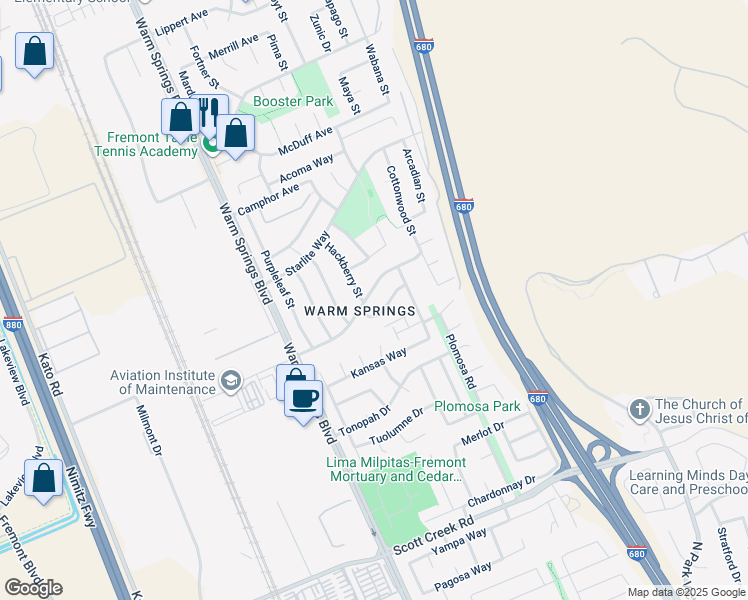 map of restaurants, bars, coffee shops, grocery stores, and more near in Fremont