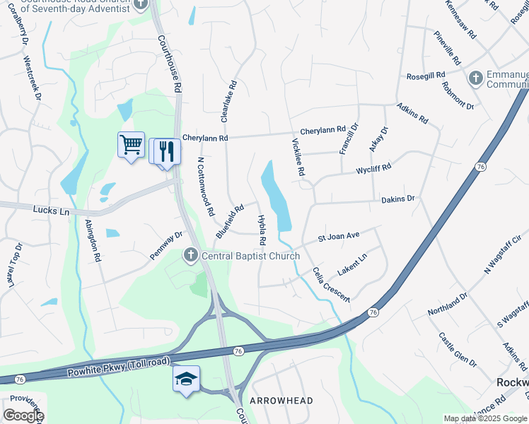 map of restaurants, bars, coffee shops, grocery stores, and more near 1311 Hybla Road in Richmond