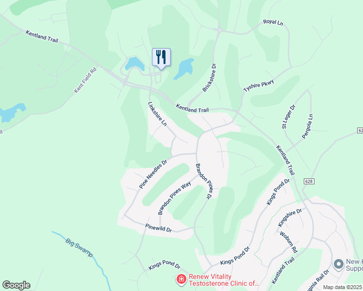 map of restaurants, bars, coffee shops, grocery stores, and more near 5171 Linkshire Lane in Providence Forge