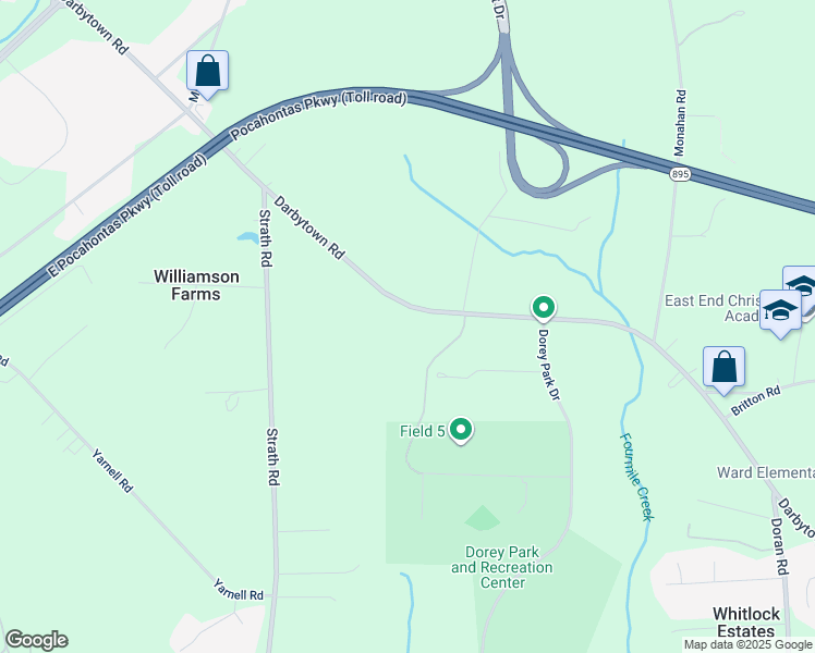 map of restaurants, bars, coffee shops, grocery stores, and more near 2849 Darbytown Road in Richmond