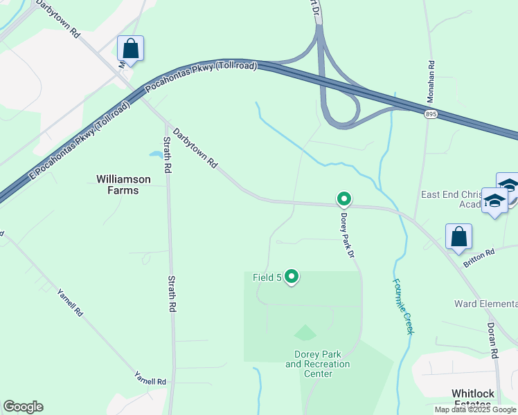 map of restaurants, bars, coffee shops, grocery stores, and more near 2849 Darbytown Road in Richmond