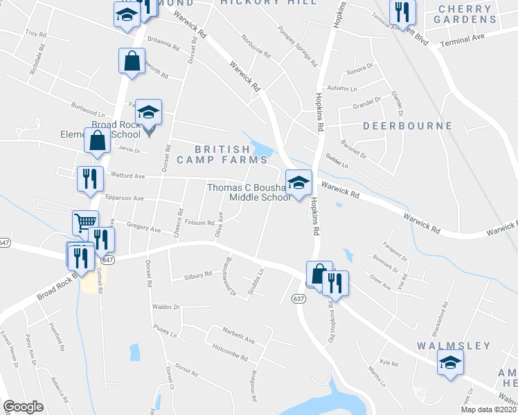 map of restaurants, bars, coffee shops, grocery stores, and more near 3446 Clydewood Avenue in Richmond