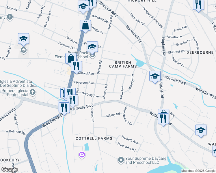 map of restaurants, bars, coffee shops, grocery stores, and more near 3123 Chesco Road in Richmond
