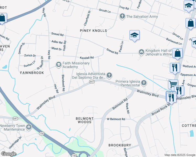 map of restaurants, bars, coffee shops, grocery stores, and more near 5416 Walmsley Boulevard in Richmond