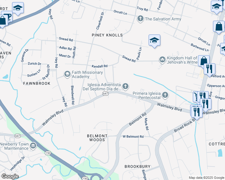 map of restaurants, bars, coffee shops, grocery stores, and more near 5416 Walmsley Boulevard in Richmond