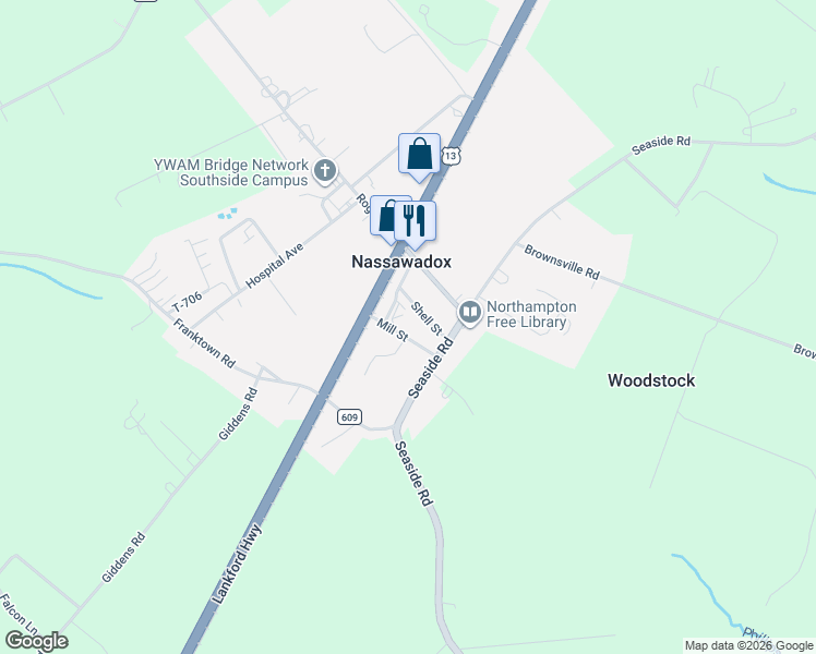 map of restaurants, bars, coffee shops, grocery stores, and more near in Nassawadox