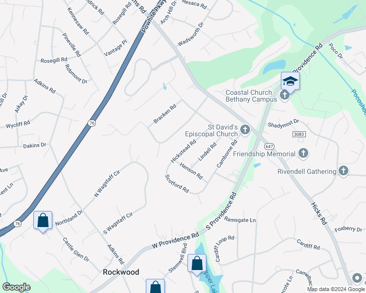 map of restaurants, bars, coffee shops, grocery stores, and more near 2020 Hickstead Road in Rockwood