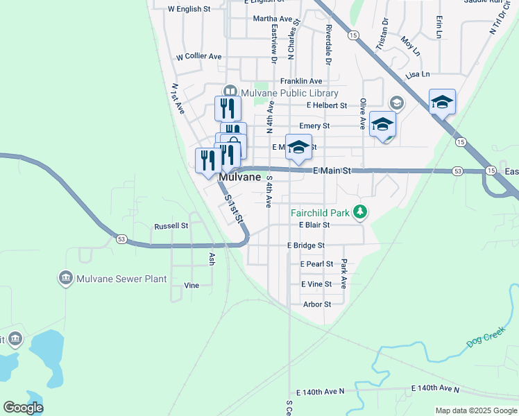 map of restaurants, bars, coffee shops, grocery stores, and more near 300-398 S 4th Ave in Mulvane