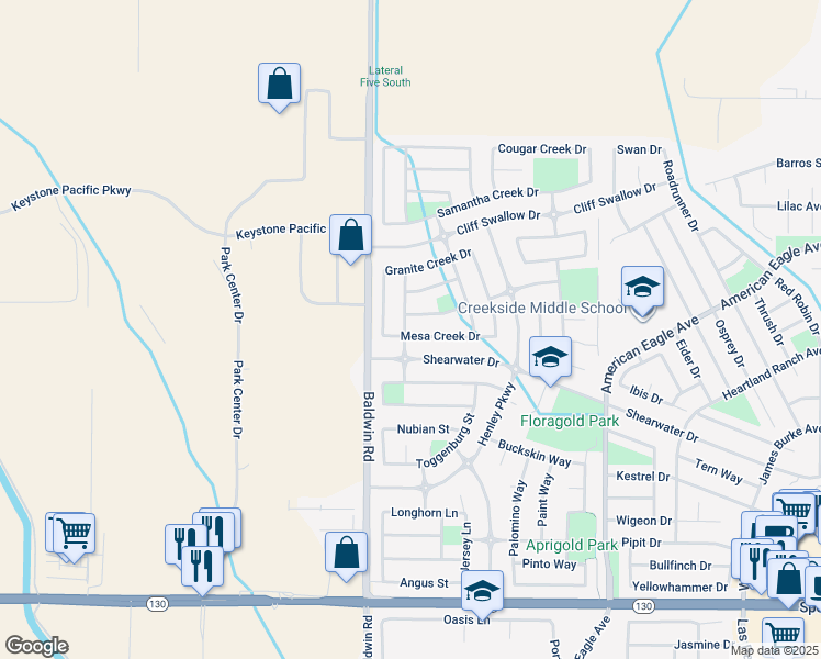 map of restaurants, bars, coffee shops, grocery stores, and more near 1459 Mesa Creek Drive in Patterson