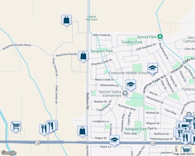 map of restaurants, bars, coffee shops, grocery stores, and more near 1459 Mesa Creek Drive in Patterson