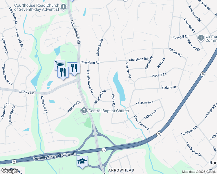 map of restaurants, bars, coffee shops, grocery stores, and more near 1220 Hybla Road in Richmond