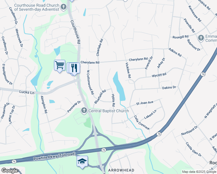 map of restaurants, bars, coffee shops, grocery stores, and more near 1220 Hybla Road in Richmond