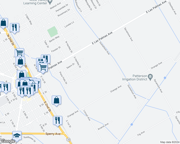 map of restaurants, bars, coffee shops, grocery stores, and more near 618 Chesterfield Court in Patterson