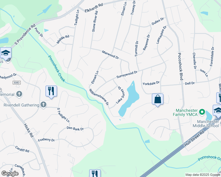 map of restaurants, bars, coffee shops, grocery stores, and more near 8216 Capelwood Drive in Richmond