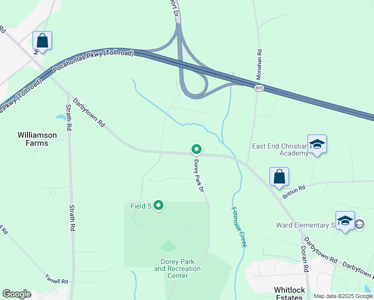map of restaurants, bars, coffee shops, grocery stores, and more near 2972 Darbytown Road in Henrico