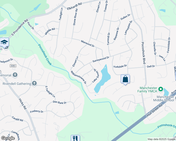 map of restaurants, bars, coffee shops, grocery stores, and more near 8216 Capelwood Drive in Richmond