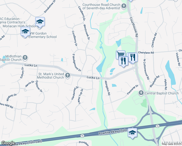 map of restaurants, bars, coffee shops, grocery stores, and more near 1124 Mansfield Crossing Road in Richmond