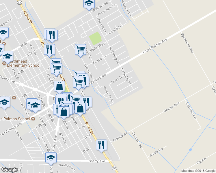 map of restaurants, bars, coffee shops, grocery stores, and more near 119 Paramatta Drive in Patterson
