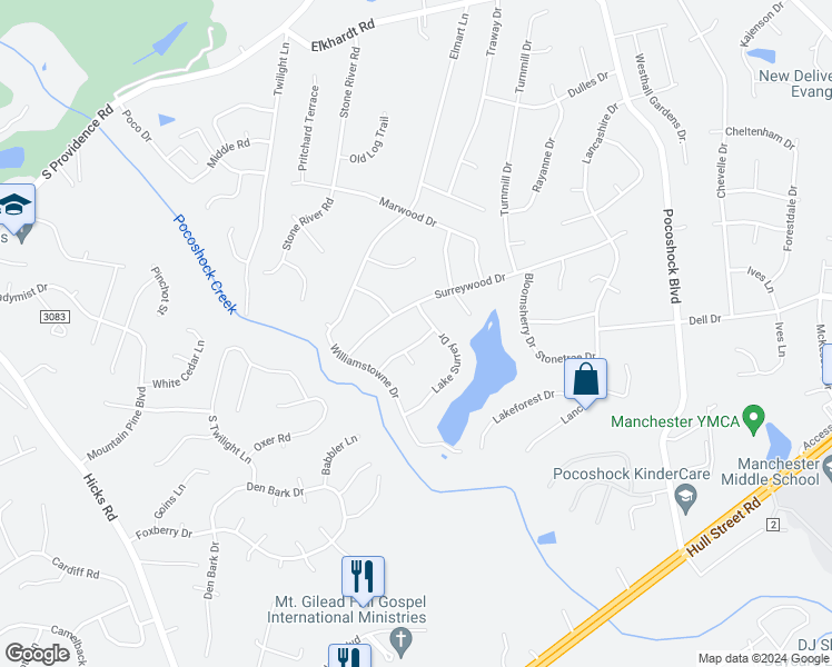 map of restaurants, bars, coffee shops, grocery stores, and more near 8208 Capelwood Drive in Richmond