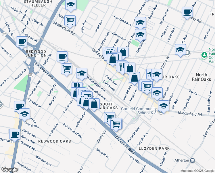 map of restaurants, bars, coffee shops, grocery stores, and more near 200 Dumbarton Avenue in Redwood City