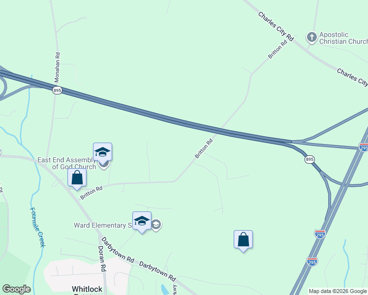 map of restaurants, bars, coffee shops, grocery stores, and more near 3470 Britton Road in Richmond
