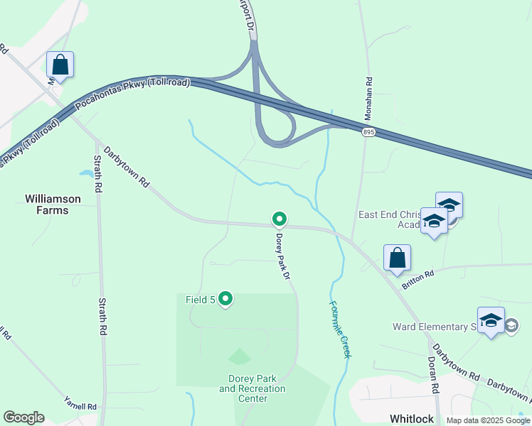 map of restaurants, bars, coffee shops, grocery stores, and more near 2972 Darbytown Road in Henrico