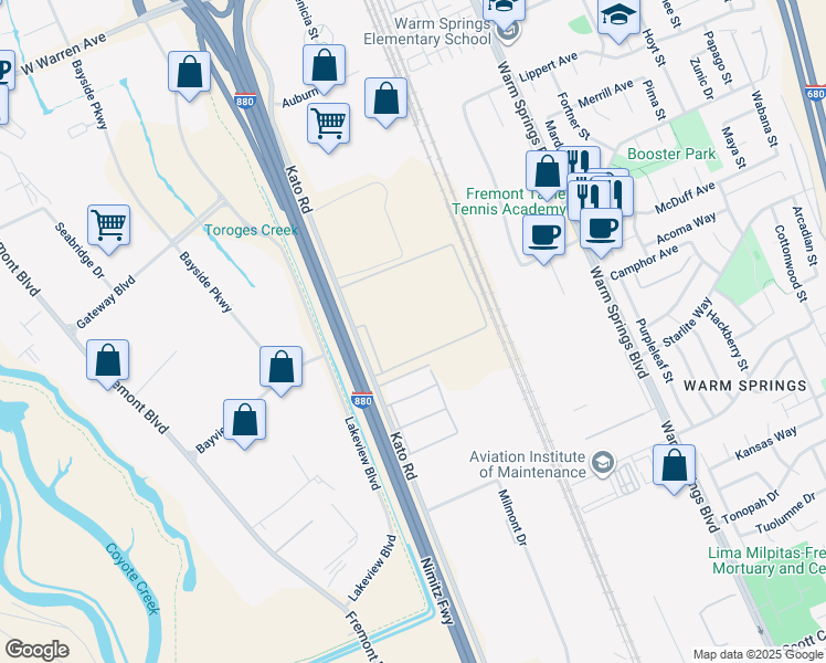 map of restaurants, bars, coffee shops, grocery stores, and more near 47550 Kato Road in Fremont