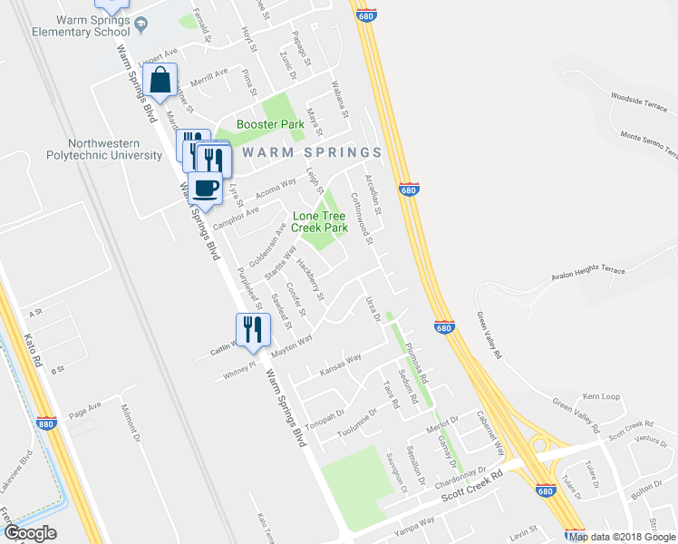 map of restaurants, bars, coffee shops, grocery stores, and more near 367 Shawnee Place in Fremont