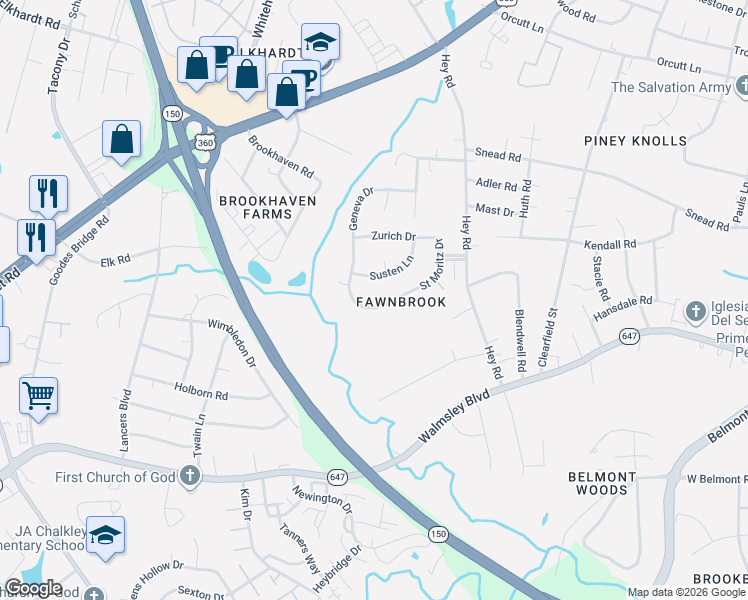 map of restaurants, bars, coffee shops, grocery stores, and more near 5933 Saint Moritz Drive in Richmond