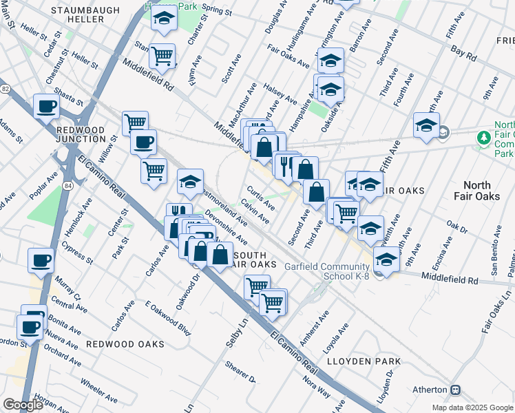 map of restaurants, bars, coffee shops, grocery stores, and more near 200 Dumbarton Avenue in Redwood City