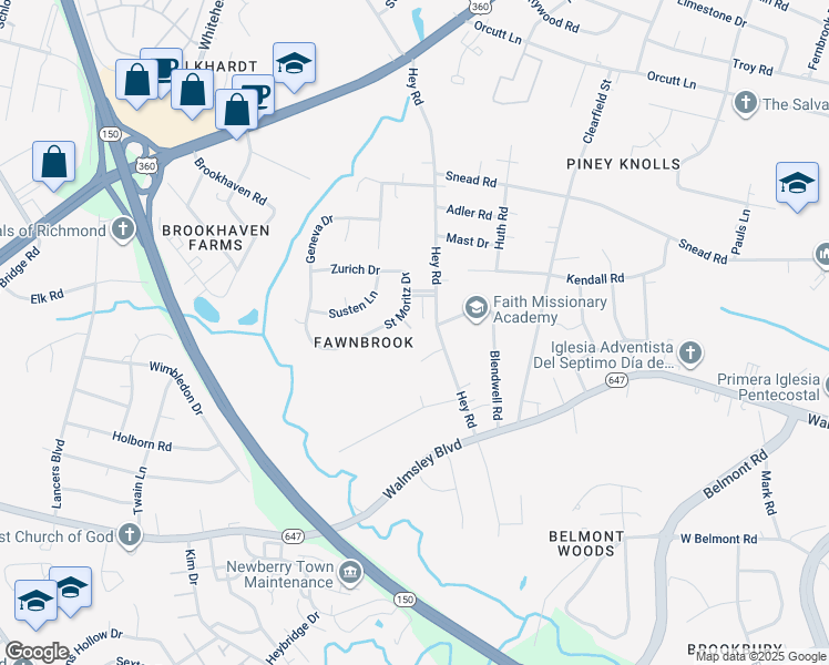 map of restaurants, bars, coffee shops, grocery stores, and more near 2705 Saint Moritz Court in Richmond