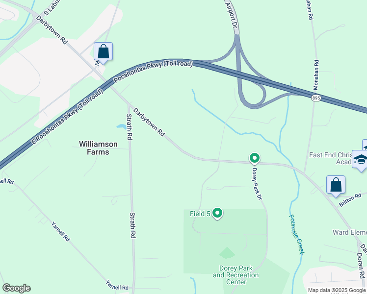map of restaurants, bars, coffee shops, grocery stores, and more near 2800 Darbytown Road in Richmond