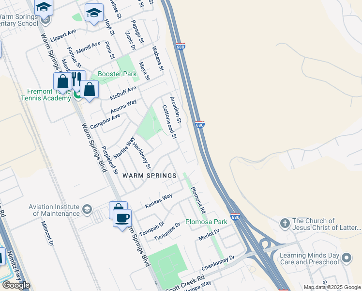 map of restaurants, bars, coffee shops, grocery stores, and more near 602 Venus Court in Fremont