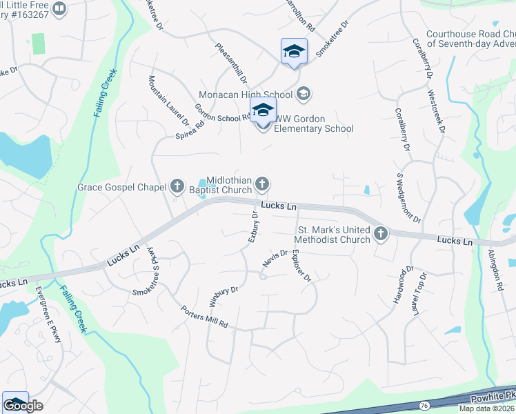 map of restaurants, bars, coffee shops, grocery stores, and more near 11840 Lucks Lane in Midlothian