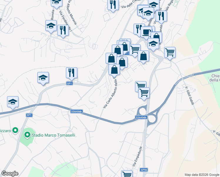 map of restaurants, bars, coffee shops, grocery stores, and more near Via Musco Angelo in Caltanissetta